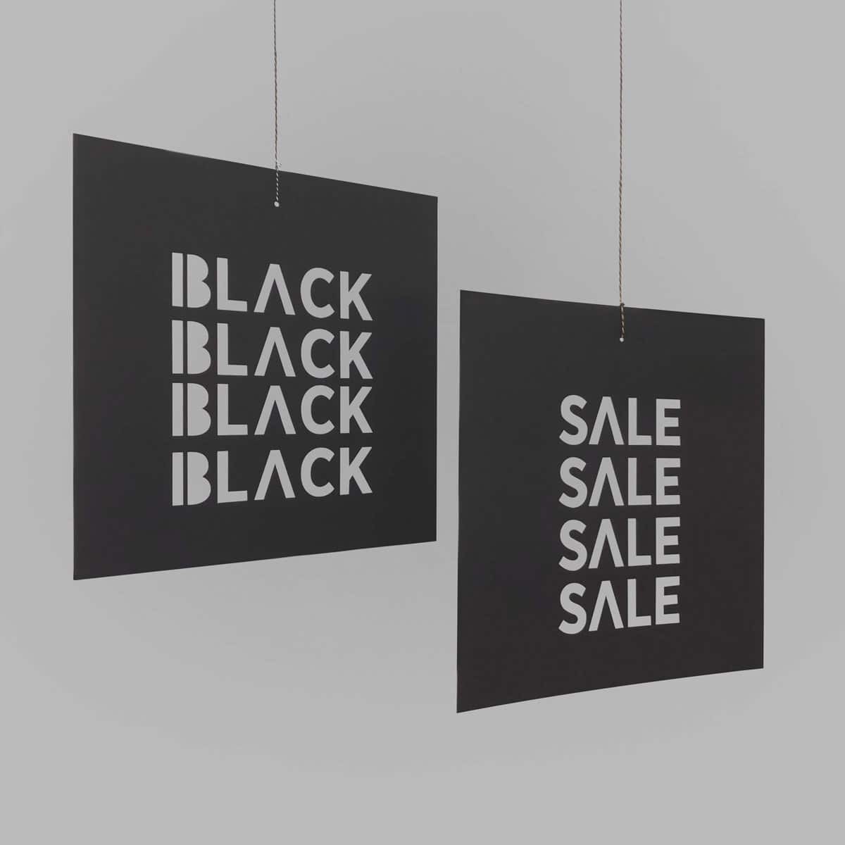 Signs / Ceiling danglers SALE made of KROMA All Black